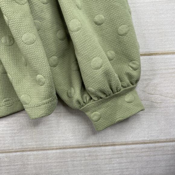 Perch By Blu Pepper Sweatshirt Top Womens 2XL Green Polka Dot Pullover V Neck - Picture 4 of 10